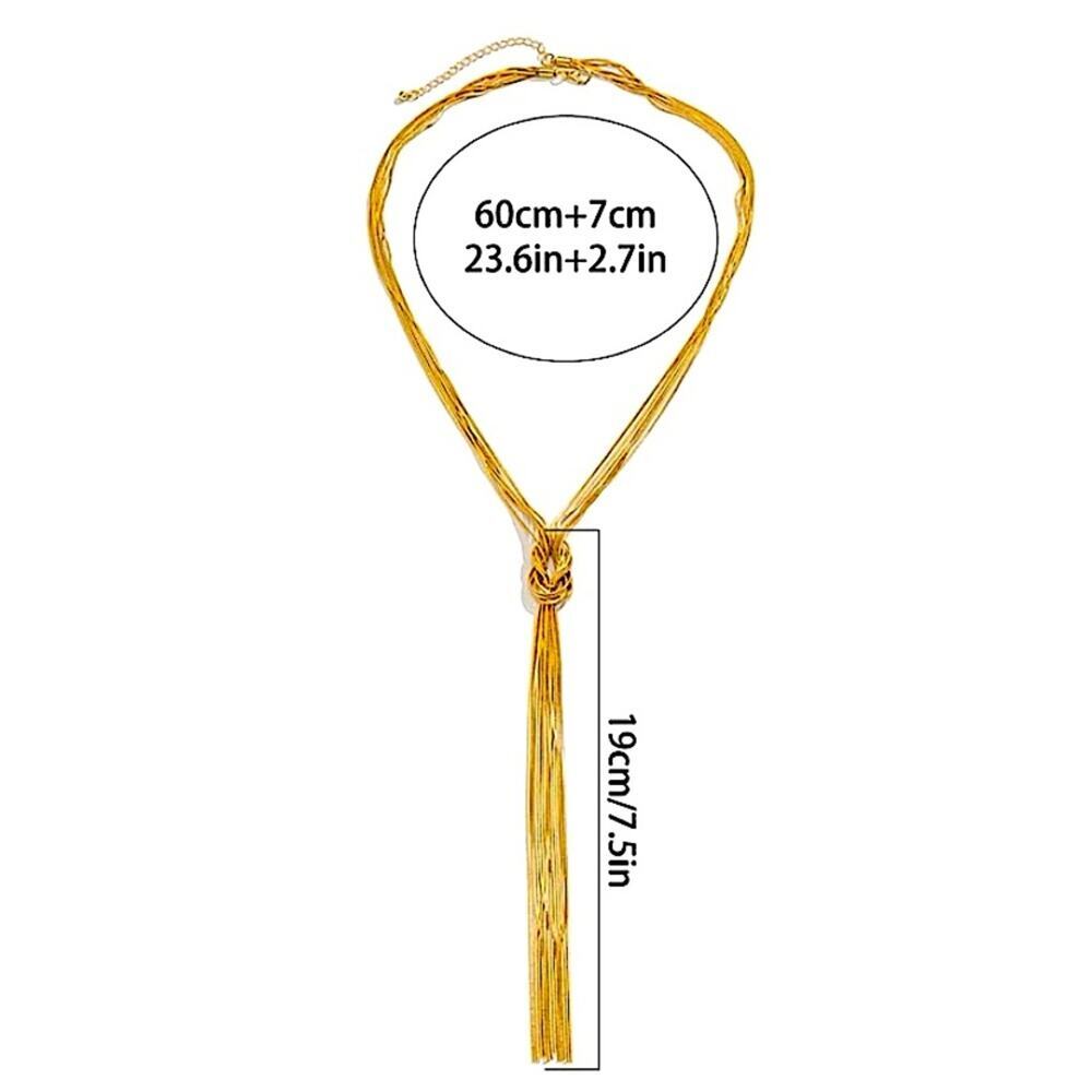 Silver Y Lariat Knot Tassel Fringe Statement Necklace - Picture 4 of 4